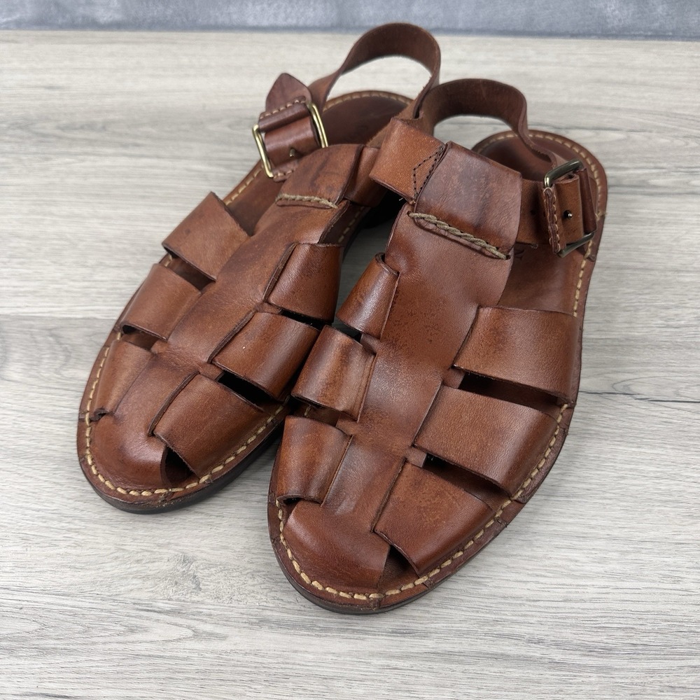 Cole Haan Fisherman Sandals Mens 11 D Brown Leather Buckle Strap Made in Brazil